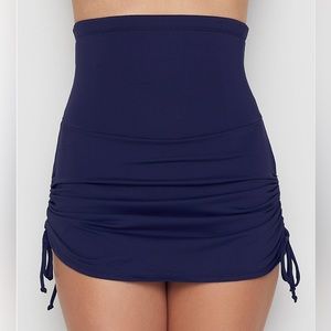 ANNE COLE Navy Live in Color Tummy Control Skirted Bikini Swim Bottom Sz L NWOT